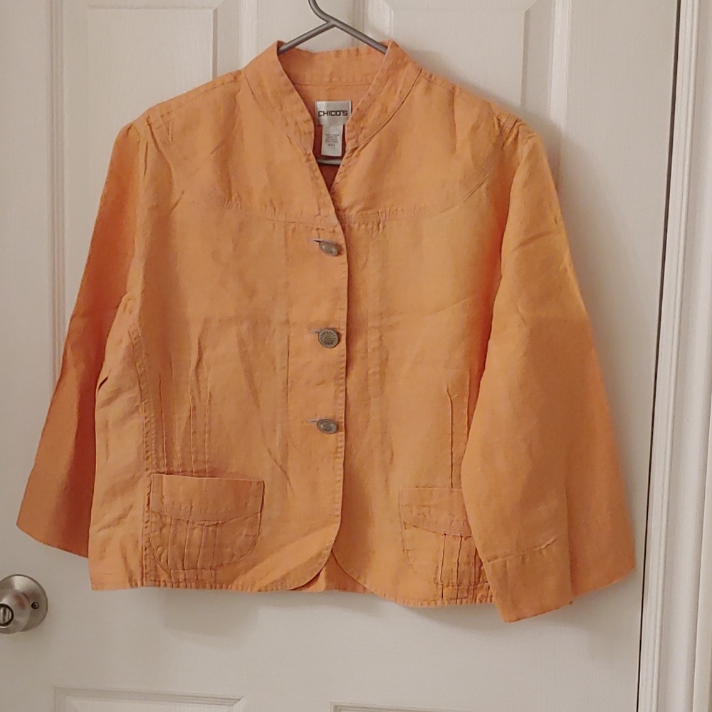 Chico's lightweight linen blazer peachy sz 2
